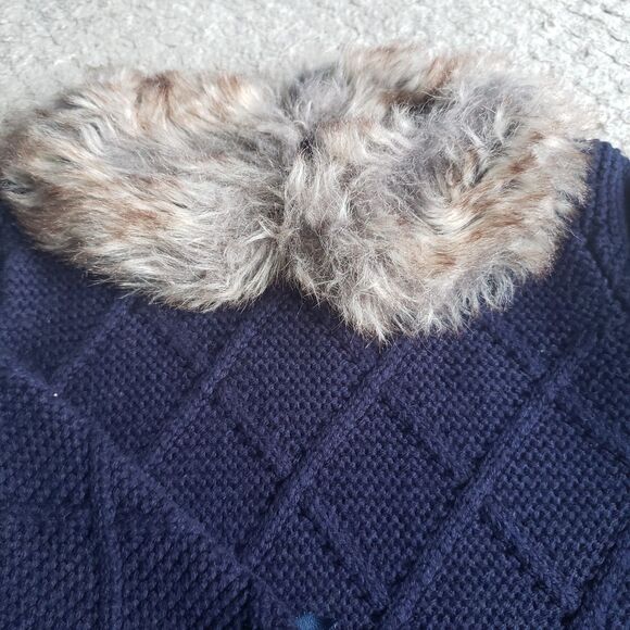 Tahari Baby Navy Sweater Dress w/Fur Collar Sz. 6-9 Months Portraits/Party - Picture 5 of 6